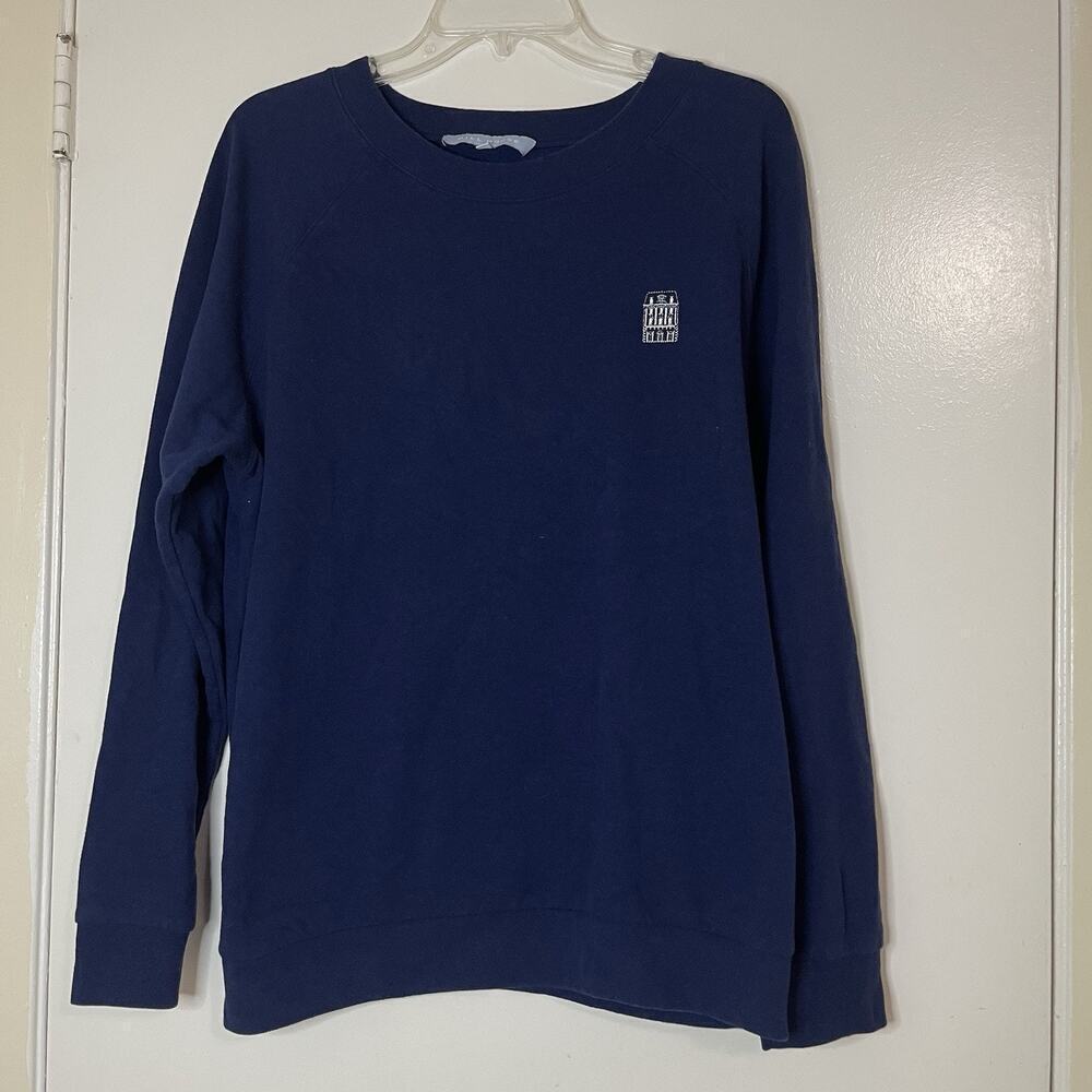 HILL HOUSE navy blue soft pullover embroidered knit sweater size Large